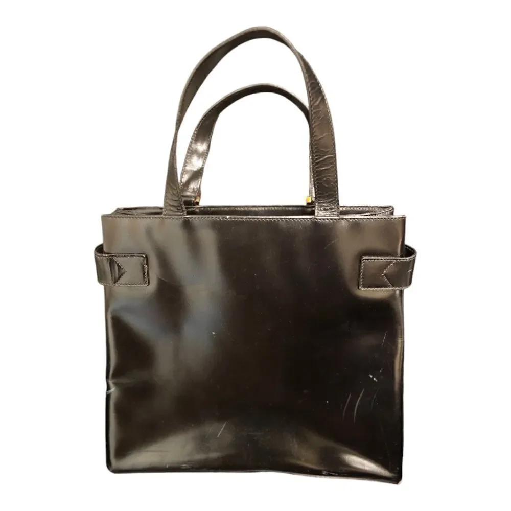 GUCCI Vintage‎ Black Leather Gold Made In Italy Top Handle Handbag